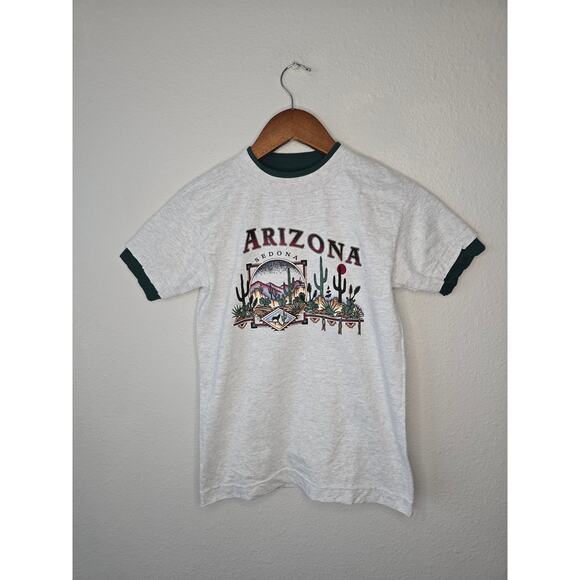 Vintage Arizona Shirt Youth Medium Desert Graphic Gray Double Sleeve Nature Tee - Picture 1 of 8